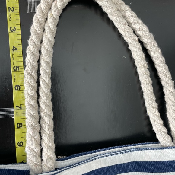 Nautical Stripe Canvas Tote Boating Anchor 19" W x 14" Large Summer Beach Bag - Picture 11 of 14